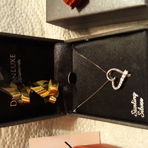 LUXE Diamond Sterling Silver  Heart Necklace 16"-18" Chain NEW NWT style 1 - Picture 2 of 6